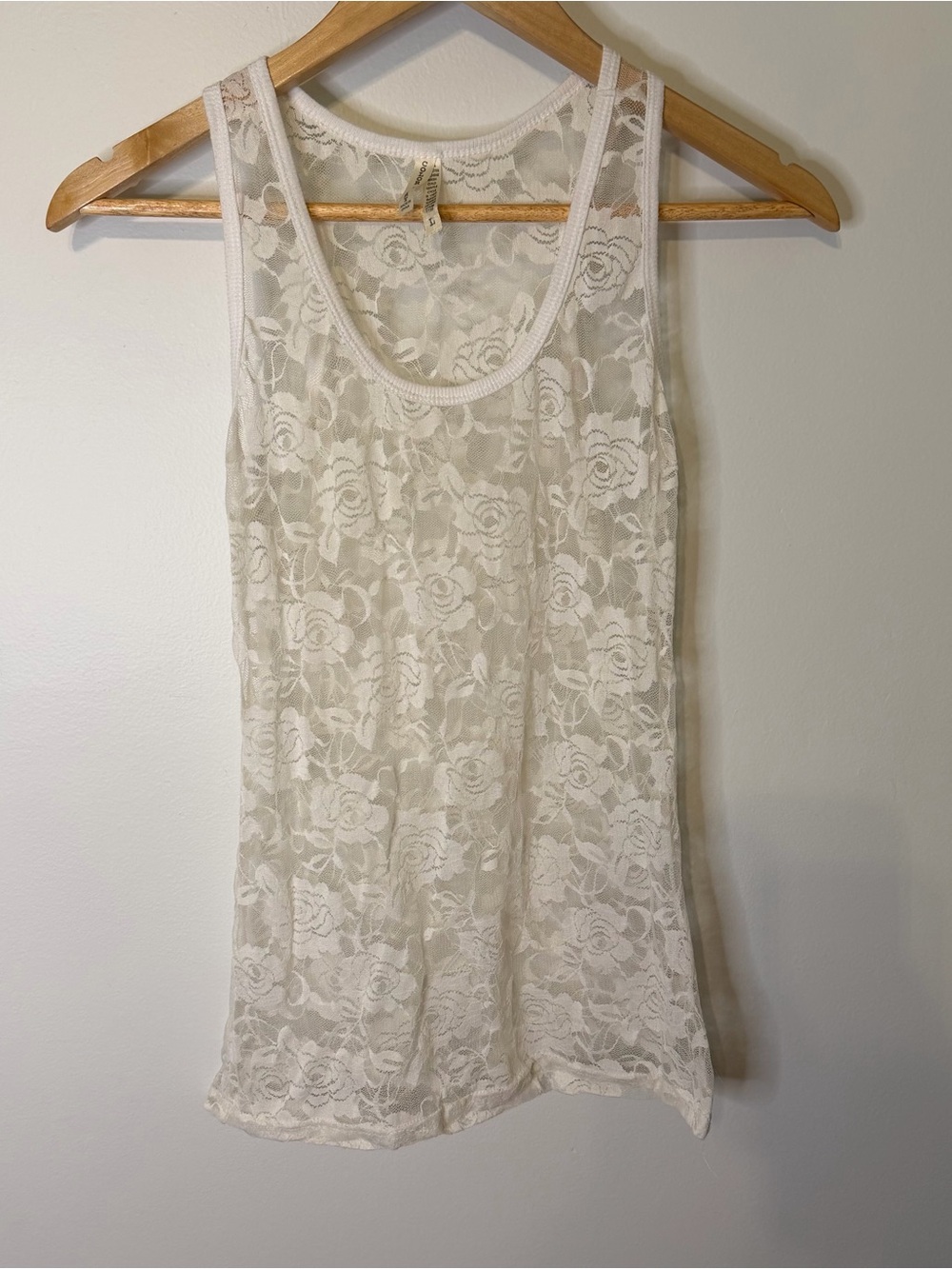 Color Story White Floral Lace Sheer Tank Top Size Large Boho Layering Top